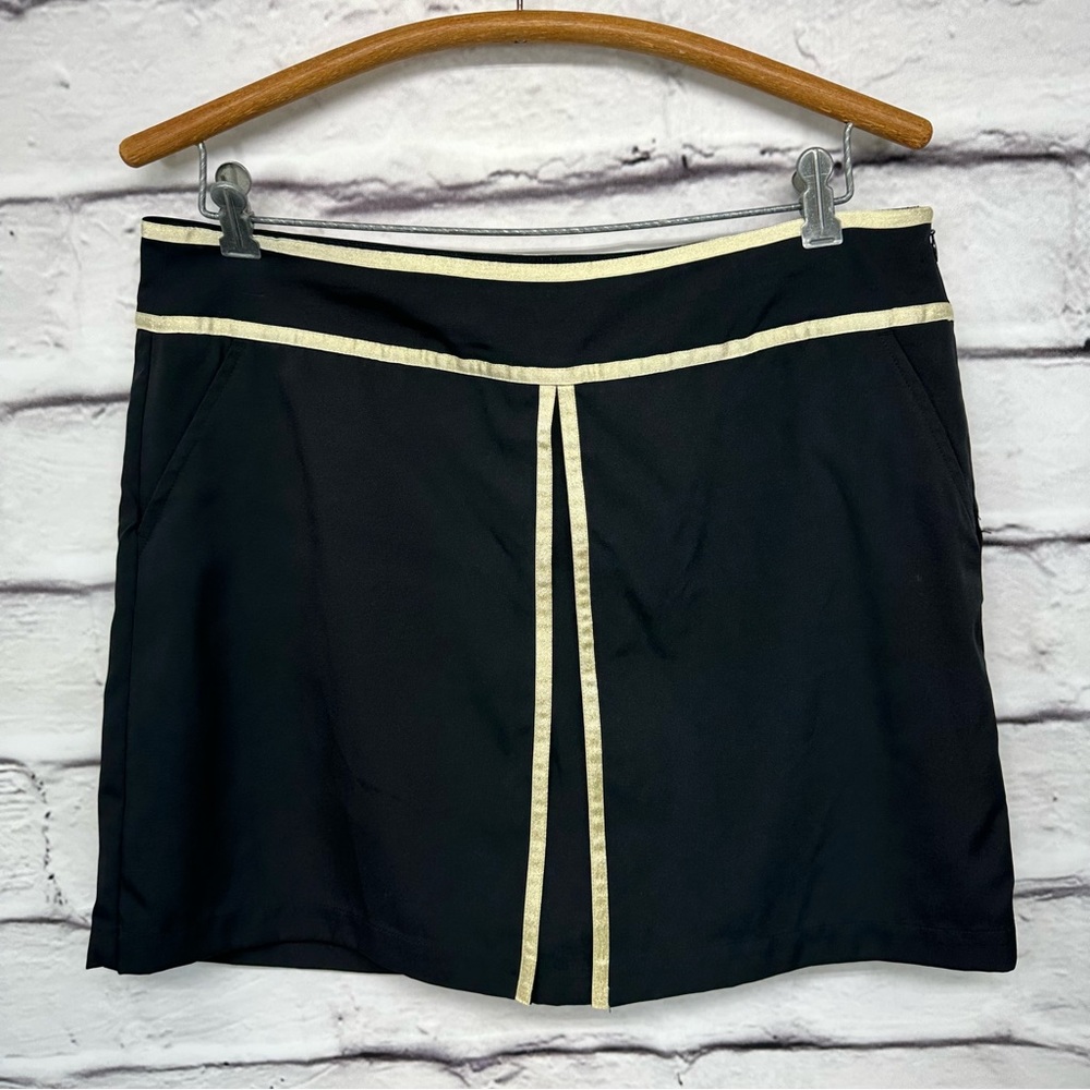 LADY HAGEN Golf Skort Size 10 Black Gold Metallic Trim 3 Pockets Side Zip - Picture 10 of 11